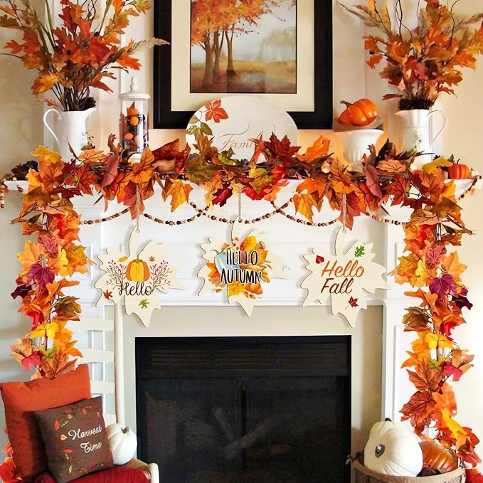 Large Size 7inch Wooden Fall Ornaments to Paint Halloween Thanksgiving Thanksgiving, Maple Leaf Cutouts Unfinished DIY Blank Unfinished Wood Discs Ornament for Crafts Hanging Autumn Decorations 10PCS