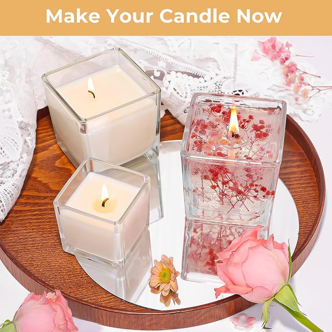 CONNOO 12 Pack 9oz & 3oz Clear Glass Square Candle Jars with Bamboo Lids