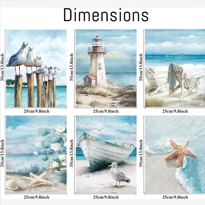 cupmod 6 Packs Beach Paint by Numbers Kit for Adults,Sea Side DIY Acrylic Oil Painting Numbers Kits on Canvas,Watercolor Adults Paint by Numbers Kits for Home Decor 9.8x13.8inch