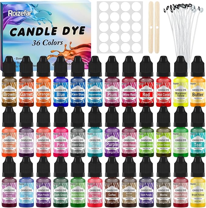 Roizefar Liquid Candle Dye - 36 Colors, 0.34 fl oz Each