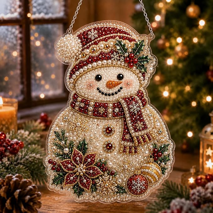 Christmas Pearl Diamond Painting Suncatcher Kit, DIY Craft (#H, 8in)