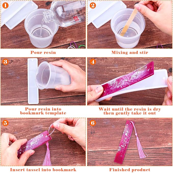 Caffox Bookmark Mold Kit with 100pcs Tassels and 10pcs Silicone Molds for Epoxy Resin Casting