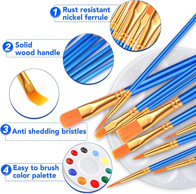 AROIC Paint Brush Palette Set,24 Pack/240Pcs Brushes and 24 Tray Palettes