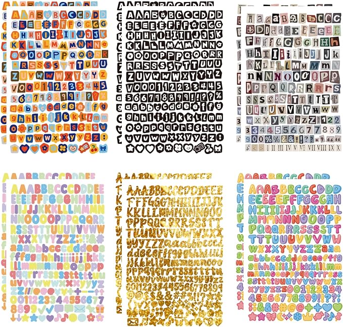 Magazine Letter Stickers - Mixed Styles Scrapbook Letters Stickers with Cute Vintage Geometry Black White Glitter Alphabet Number Sticker for Scrapbooking Supplies Journaling Water Bottle Party Gifts