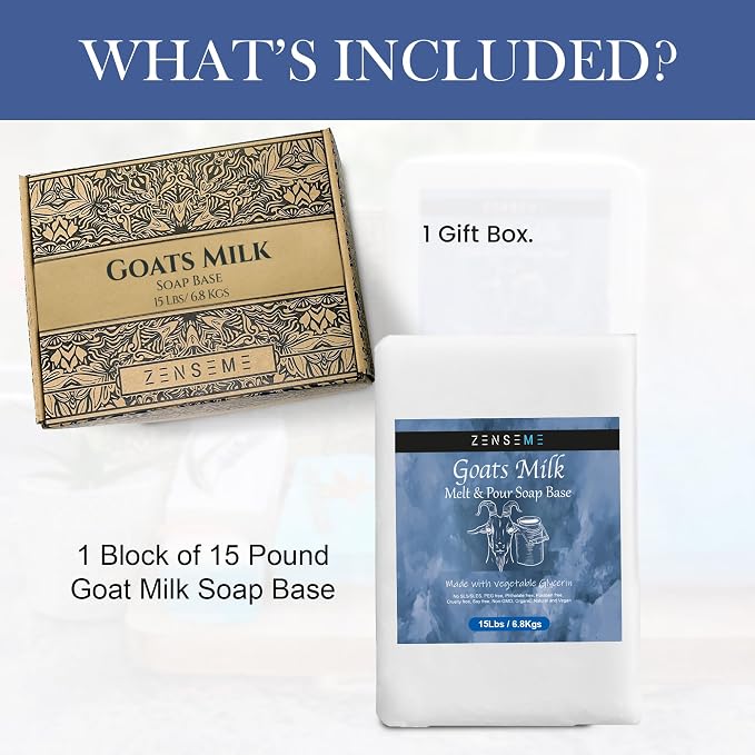 15 LBS Goats Milk Soap Base, Melt and Pour Supplies Kit for Soap Making | SLS/SLES & PEG free | Gentle & Foamy Ingredients | Make Your Own Bulk For Adult Soapmaker - Easy to Cut