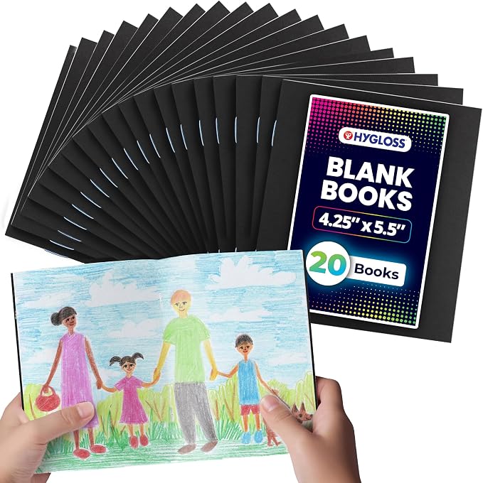 Hygloss Blank Books - Bulk 20 Pack – 4.25" x 5.5" A6 Black Paperback Blank Books for Kids to Write Stories, Doodle, Arts & Crafts – Plain Drawing Sketchbook, Unlined Journal, Notebook Without Lines