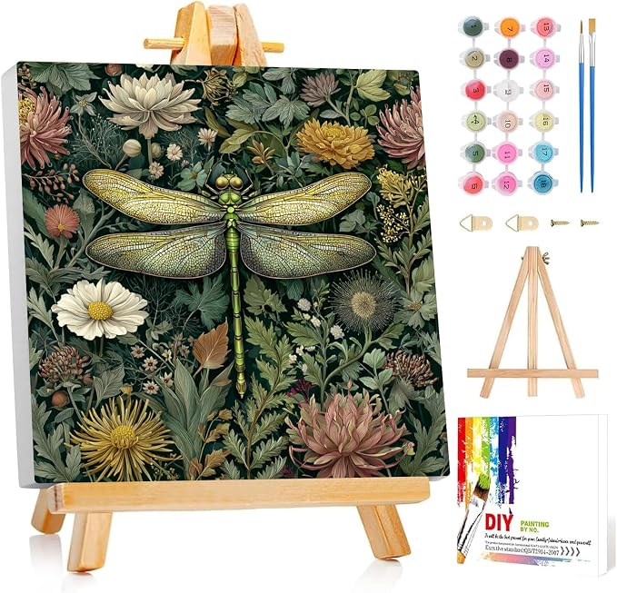 Framed Paint by Numbers Kit for Adults Beginner & Kids Ages 8-12 Dragonfly Adult Paint by Number Kits on Canvas with Easel Flower Painting by Numbers for Adults with Frame DIY Painting Kits 8x8 Inch
