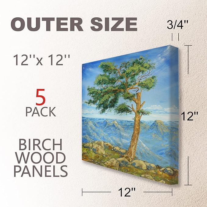 Cupohus 12'' x 12'' 5 Packs Unfinished Wood Canvas Panels for Painting