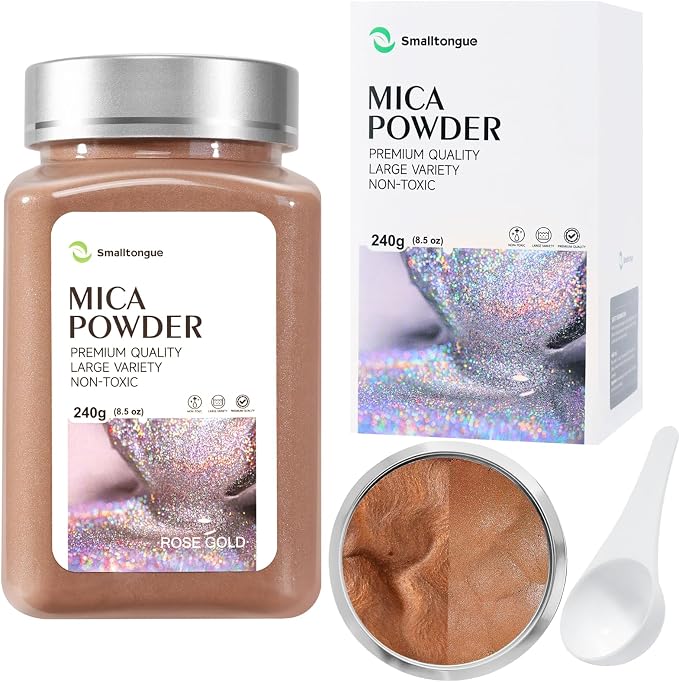 Mica Powder, Rose Gold, 240g with Scoop, Complies with ASTM D-4236 | For Epoxy Resin, Soap, Bath Bomb, Candle| Safety Material| Odorless| Brilliant Colors
