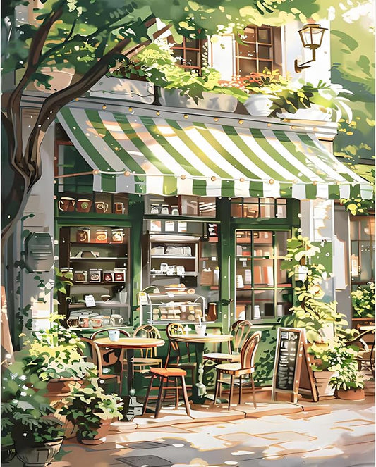Paint by Numbers Kit for Adults, Cozy Café Number Painting Canvas Kit | DIY Acrylic Painting Set for Beginners, Stress Relief Relaxing Craft, Home Wall Decor, Holiday Gift for Adults, 16x20 Inch