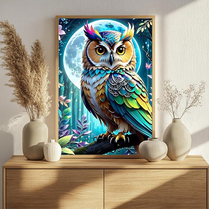 Owl Paint by Numbers Kit for Adults, 16x20 inch | DIY Painting Kits Crafts for Adults, Relieve Stress, Gift, Home Wall Decor