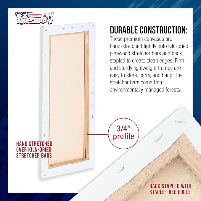 U.S. Art Supply 18"x48" Stretched Canvas for Painting, 3/4" Profile, 6-Pack