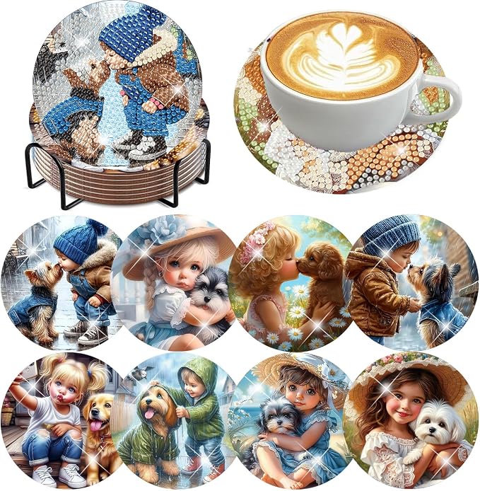 Diamond Art Kits for Adults Beginners, 8 Pcs Diamond Painting Coasters Kits