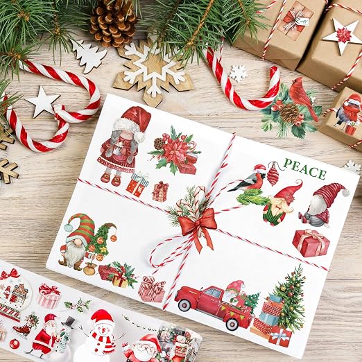 JarThenaAMCS 4 Rolls Christmas PET Washi Tape Xmas Red Transparent Adhesive Masking Tape for Cut & Use as Winter Stickers Scrapbook Journal DIY Craft Gift Wrapping