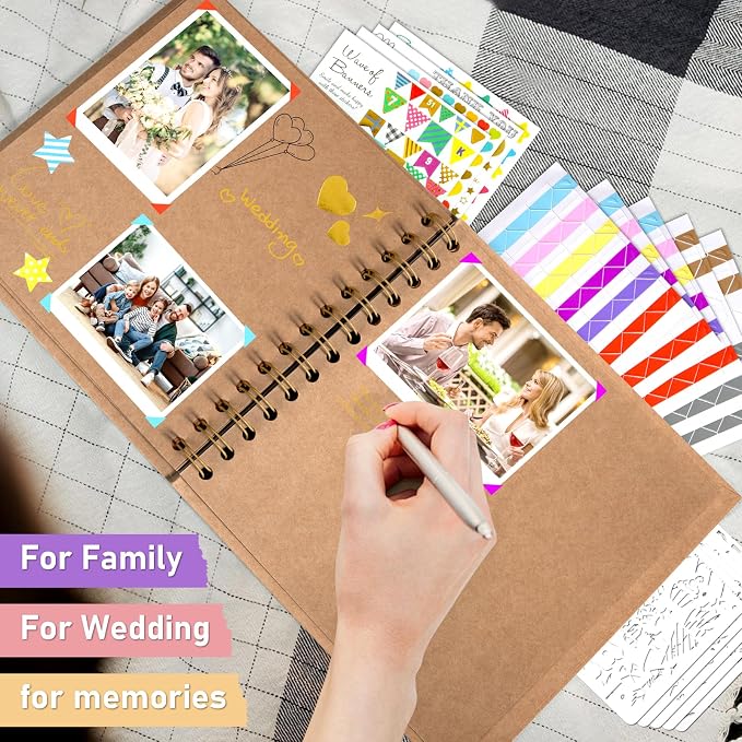 GOTIDEAL 8 x 8 Inch Scrapbook Album with Metallic Markers, Yellow, 40 Pages | Kraft Paper Photo Albums for Wedding & Anniversary, Family DIY Scrap Books with Scrapbooking Stickers Corners