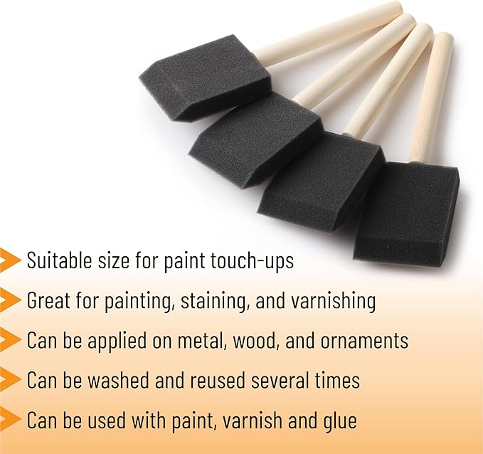 Bates Foam Paint Brushes, 2-Inch, 16 Pack, Orange Sponge Brush for Painting, Staining, and Mod Podge