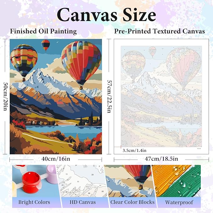 Paint by Numbers Kit for Adults, Hot Air Balloon Number Painting Canvas Kit | DIY Acrylic Painting Set for Beginners, Stress Relief Relaxing Craft, Home Wall Decor, Holiday Gift for Adults, 16x20 Inch