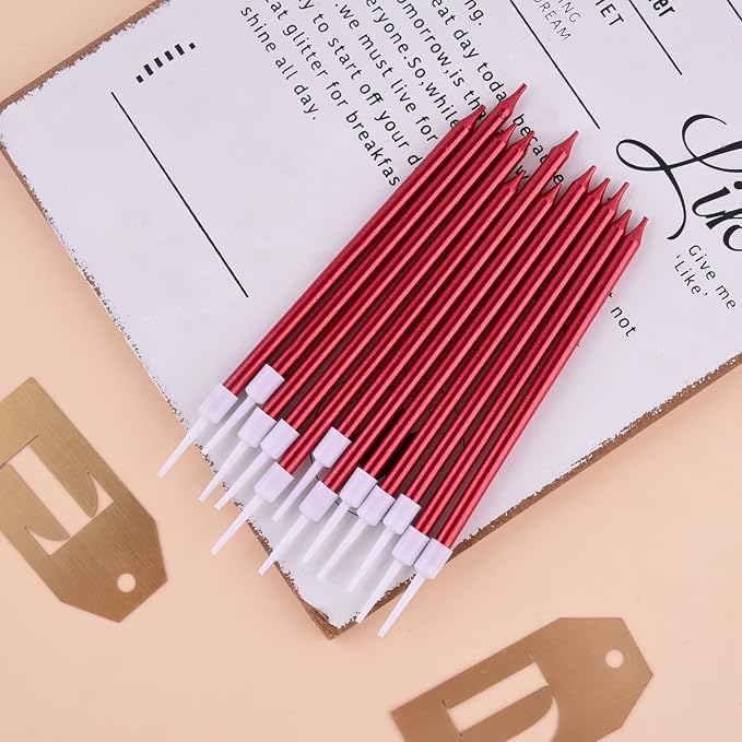 PHD CAKE Red Long Thin Metallic Birthday Candles, Cake Candles, Birthday Parties, Wedding Decorations, Party Candles