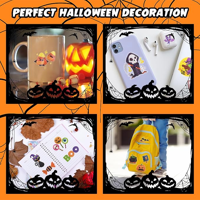Labeol Diamond Art Kits for Kids Boys and Girls Ages 6-8-10-12 Easy to DIY Creative Diamond Art Sticker Craft by Numbers Kits for Kids and Adult Beginners (Halloween)