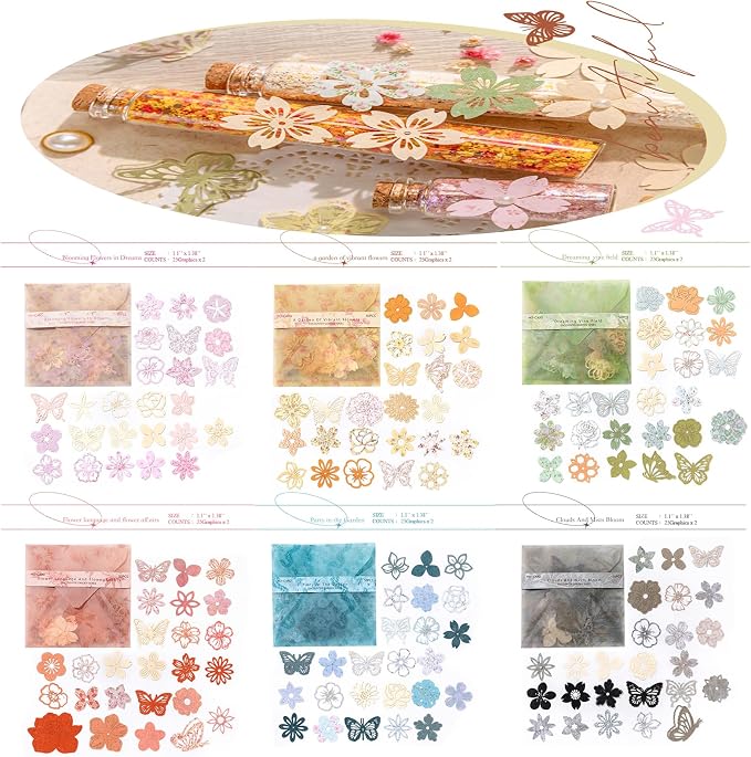 300 Pieces Mini Flowers Collage Paper Pack, Scrapbooking Supplies
