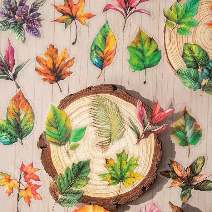 90 Pcs Aesthetic Realistic Watercolor Leaf PET Stickers for Scrapbooking