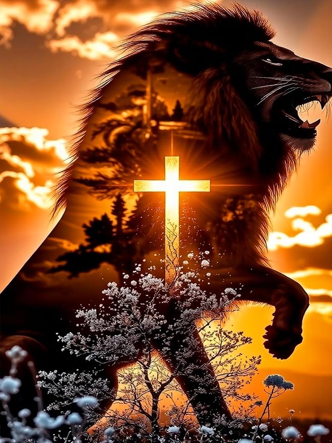 ijbnhd Diamond Art Kits for Adults 5D Lion Cross 12X16Inch