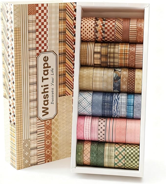 Washi Tape Set 42 Rolls Vintage Plaid Colored Decorative Scrapbook Tape