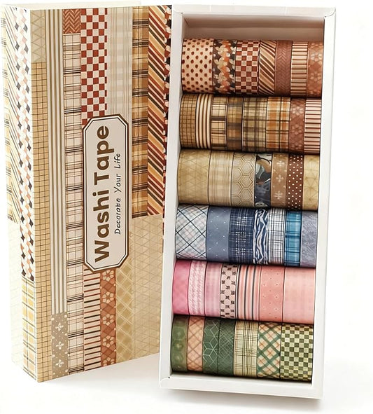 Washi Tape Set 42 Rolls Vintage Plaid Colored Decorative Scrapbook Tape