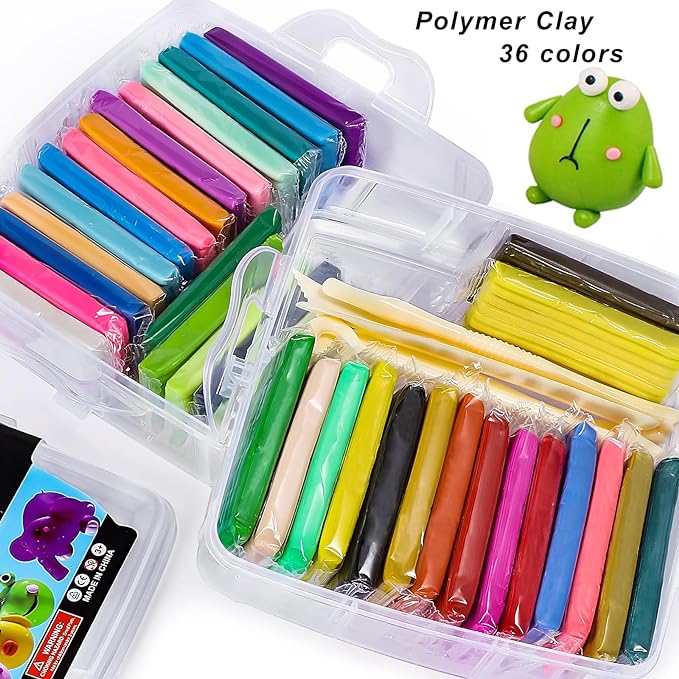 CiaraQ 36-Color Polymer Clay Oven Bake Modeling Kit | 5 sculpting tools, 2-layer storage box, acc. pack, guide. Great for school, home, gifts, kids & artists.