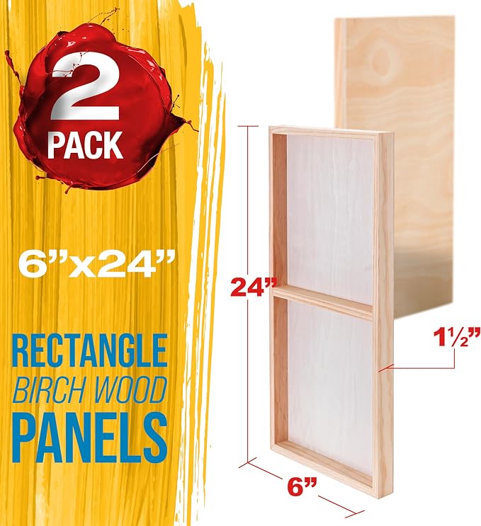 U.S. Art Supply 6" x 24" Unfinished Cradled Wood Panels for Painting