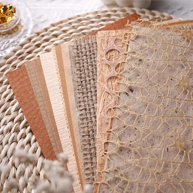 15Pcs Handmade Scrapbook Art Paper Craft Textured Paper Colorful A5 sheet Mesh Special Mix for Scrapbooking Junk Journal Journaling Supplies DIY Materials,5.8x8.2 inches (Brown)