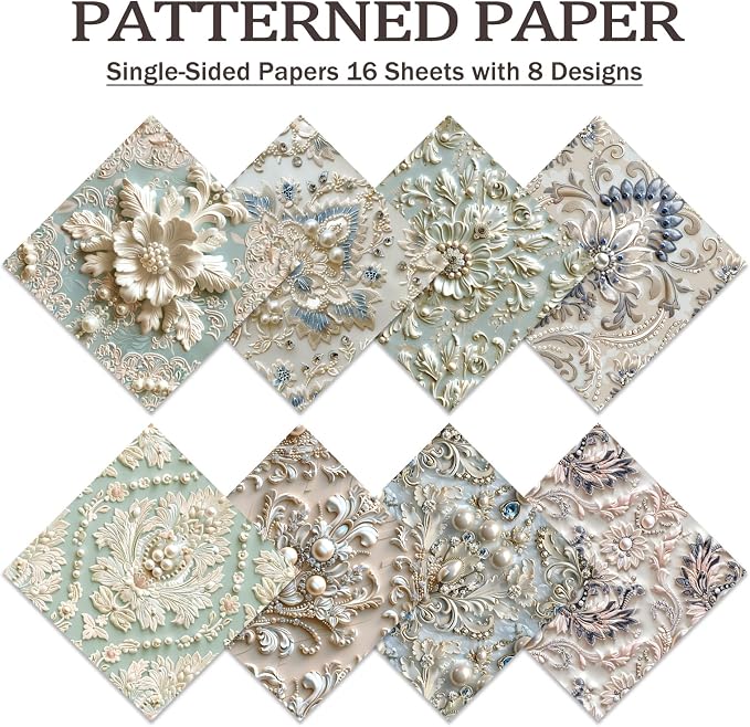 PRSTINCOL Scrapbook Paper,16 Sheets 6x6 Inch Pearl Satin Style Scrapbook Supplies,Single-Sided Vivid Origami Decoupage Paper for Diy Crafts, Card Making, Art Journaling