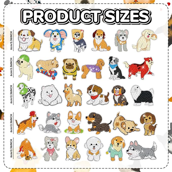 Remuuly 30 Pcs Animal Diamond Painting Magnets Dog Diamond Art Magnets Kits for Adults Cute Animal 5D Rhinestones Refrigerator Magnetic Stickers Dog Fridge Sticker for Fridge DIY Crafts Gifts