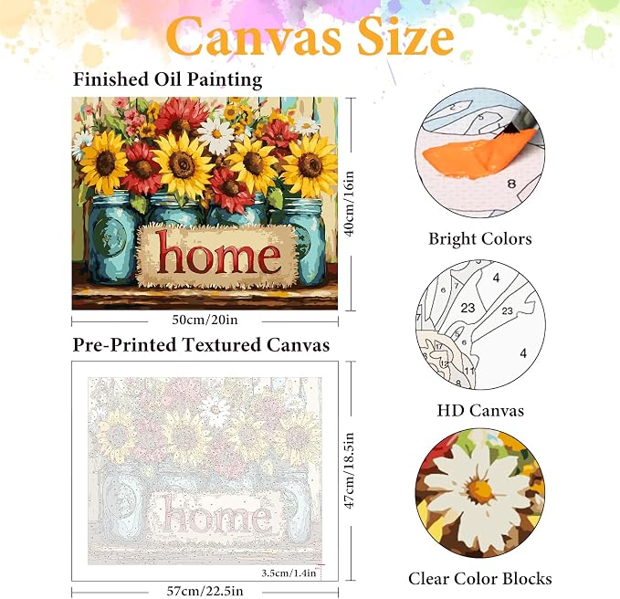 Paint by Numbers Kit for Adults, Sunflower & Home Design, 16x20 Inch