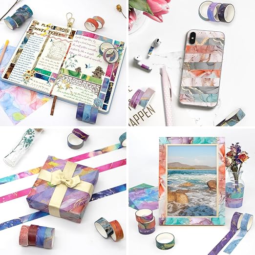 Mooker 48 Rolls Washi Tape Set - Decorative Masking Tape Colored Marbling Patterns, Adhesive Artists Tapes for Journaling Supplies, DIY Crafts, Scrapbooking, Junk Journal Supplies, School Supplies