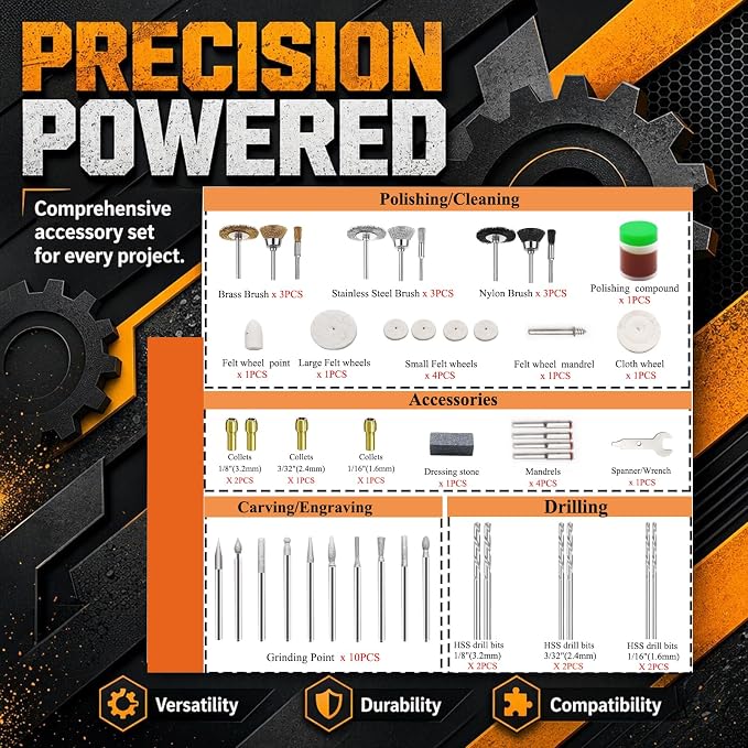 318 Piece Rotary Tool Accessories Kit with Sanding Drum, 1/8 Inch Shank Universal Fit Rotary Tool Bits for Sanding, Cutting, Grinding, Polishing, Cleaning, Drilling, Engraving, Woodworking DIY