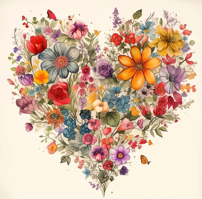 BYGFHLYW 5D Diamond Painting Kits for Adults, Heart Flower Diamond Art Kits | DIY Full Drill Diamond Dot Gem Painting for Home Wall Decor 13.78x13.78inch