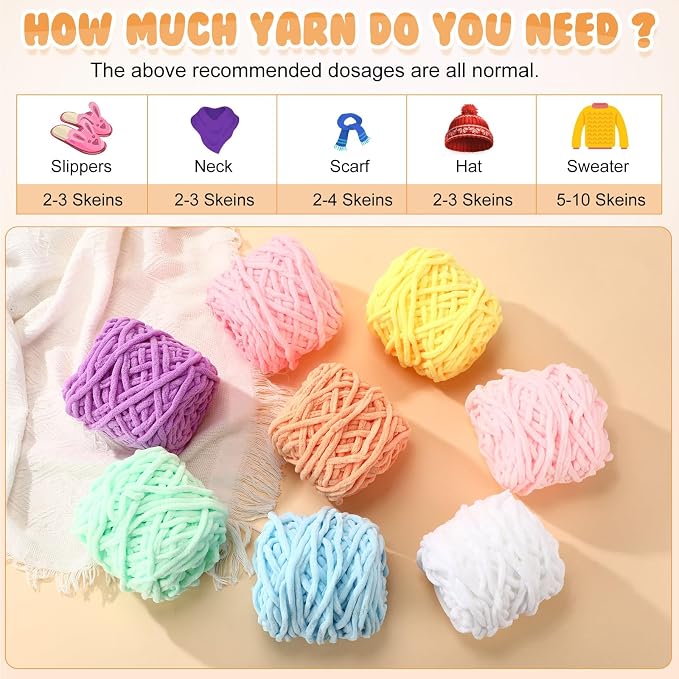 Buryeah 8 Pack Chunky Chenille Yarn for Crocheting, Sweet Color
