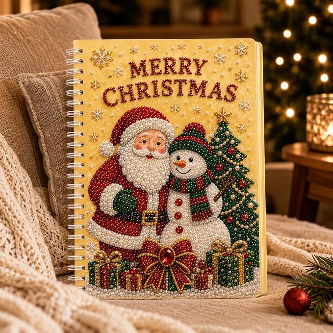 100 Pages DIY Christmas Pearl Diamond Art Painting Notebook，Style H
