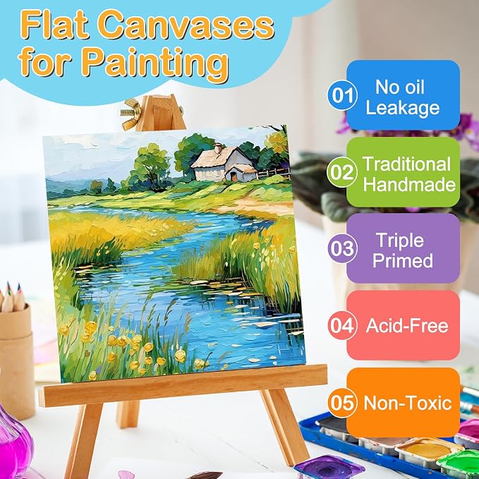 ESRICH Canvas Boards for Painting, 100 Pack Canvases for Painting 4x4 100% Cotton Small Paint Canvas Primed Acid Free Mini Blank Canvas Panels for Oil Paint,Watercolor,Acrylic Paint,Gouache&Tempera.
