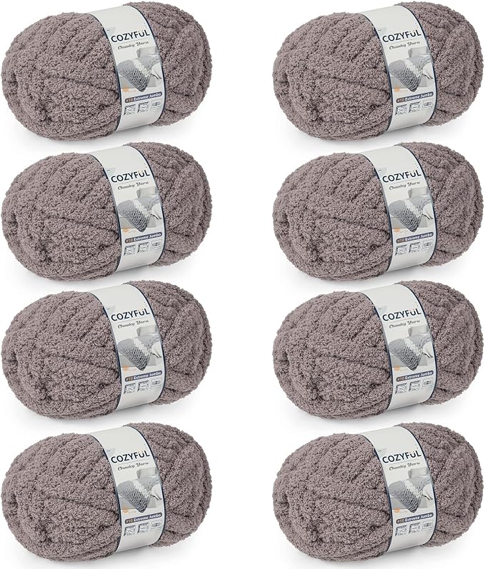 Cozyful Chunky Yarn for Hand Knitting - #10 Chunky Chenille Yarn, Jumbo Big Thick Chunky Yarns for Crocheting, Super Bulky Chunky Knit Blanket Yarns, 8 Skein (22 yds 8 oz Each Skein), Sand