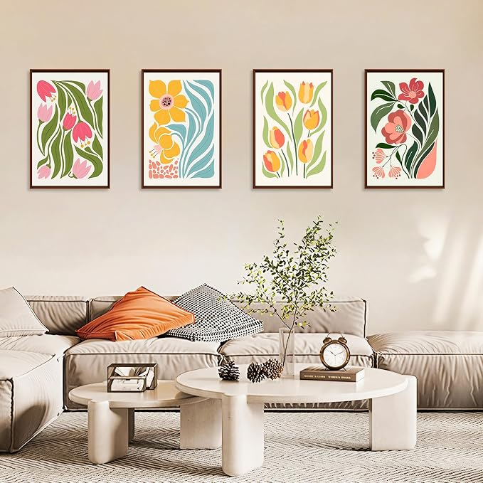 Okarina 4 Pack Paint by Numbers Kit for Adults with Frame, Easy Flower | DIY Acrylic Painting Kit with Wooden Easel, Framed Paint by Number for Beginners, Home Wall Decor & Gift, 8 x 12 Inch
