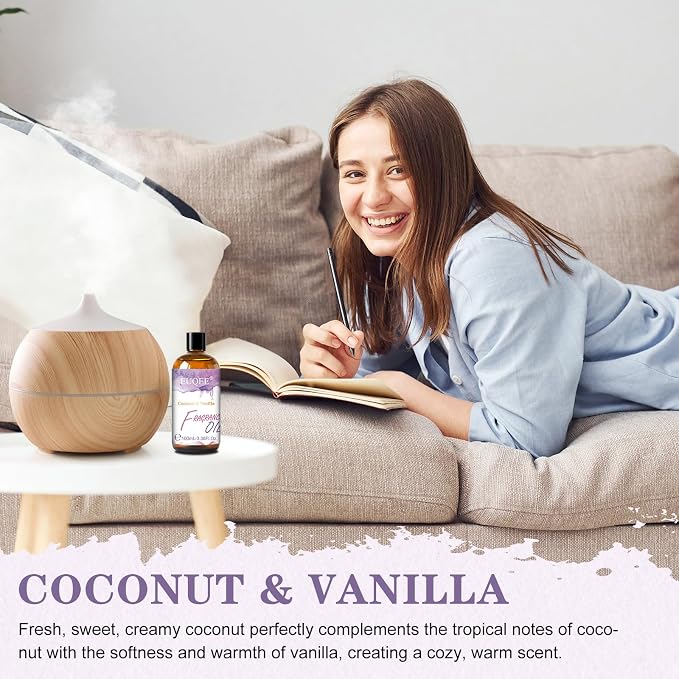 EUQEE 100ML/3.38 Fl Oz Coconut & Vanilla Fragrance Oil with Glass Dropper