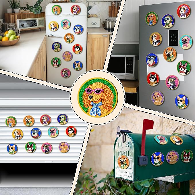 Zonon 12 Pcs Fourth of July Diamond Art Magnets Kits, Patriotic Fridge | USA Flag Dog Truck Star Fireworks Designs, Easy DIY Diamond Stickers for Adults, Refrigerator Home Decor