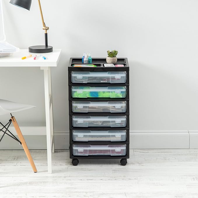 IRIS USA Rolling Cart with Drawers |Made in USA| 6-Tier Cases - Black/Clear