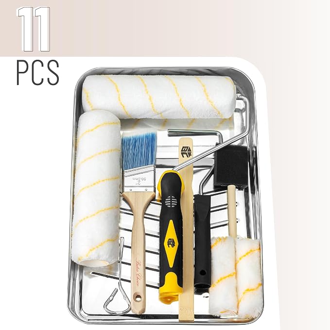 Bates- Paint Tray Set, Paint Roller Kit, 11 pcs, 9" & 4" Rollers, Small Roller, Trays & Covers for House Painting Supplies