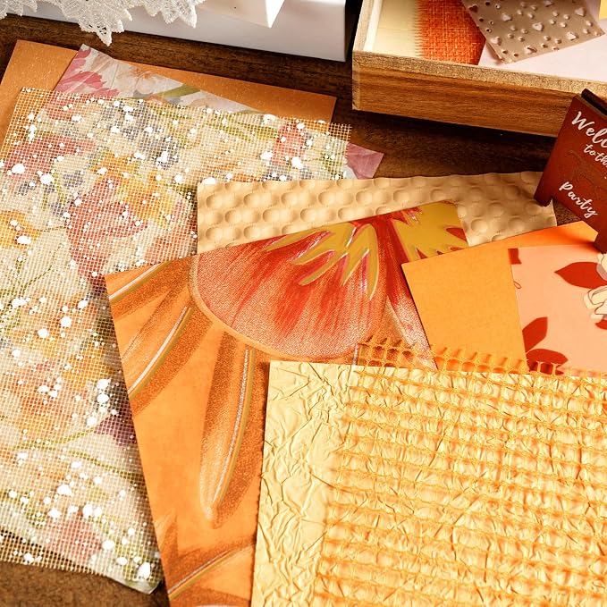50 Sheets Orange Scrapbook Paper Textured Mesh Fabric Assorted