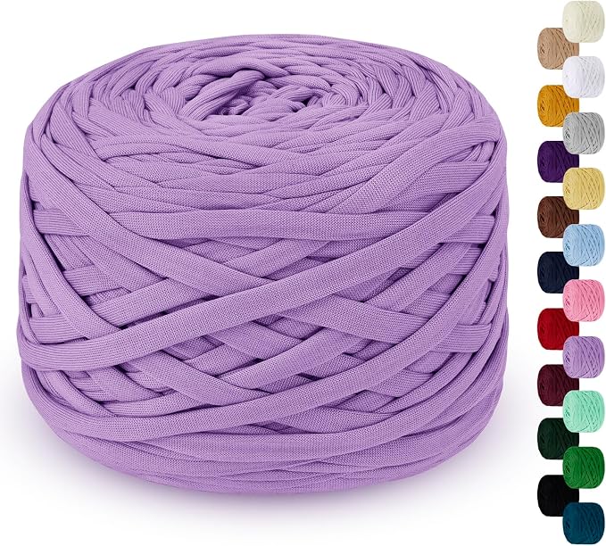 285g T-Shirt Yarn for Crocheting 109 Yards Elastic Ribbon Thick Fabric, Knitting for Crochet Bag, Blanket, Basket, DIY Projects, Home Decor (Taro Purple)