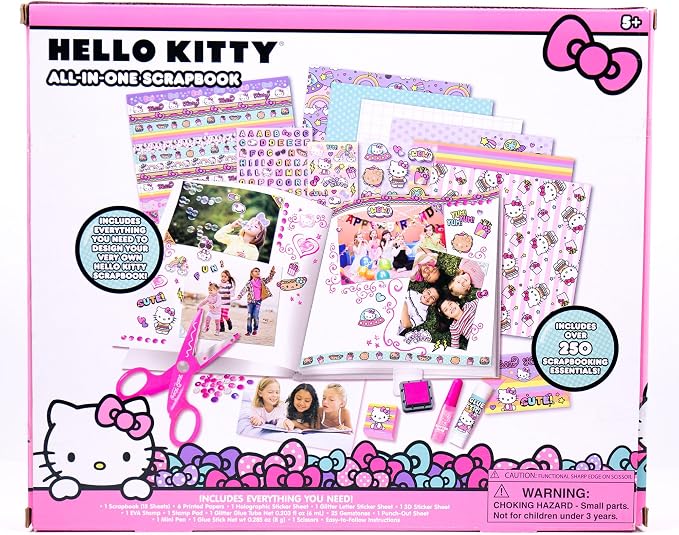 Hello Kitty All-in-One DIY , Design Your Own Scrapbook with Over 250 Essentials, Great Hello Kitty Toys for Weekend Activity, Photo & Keepsake Album for Kids Ages 5, 6, 7, 8, 9, Small, Multicolor