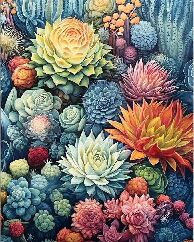 Paint by Numbers Kit for Adults, Succulent Number Painting Canvas Kit | DIY Acrylic Painting Set for Beginners, Stress Relief Relaxing Craft, Home Wall Decor, Holiday Gift for Adults, 16x20 Inch